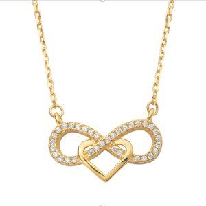 NWT Gold Infinity Heart Necklace – Sparkling Crystal Accent – Meaningful Gift